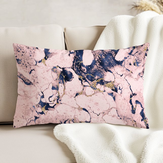 Coussins Décoratifs Marbre Rose Navy Or Élégant (Créateur téléchargé)