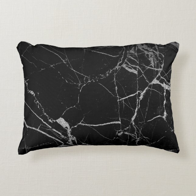 Coussins Décoratifs Marbre veiné noir et argent (Devant)