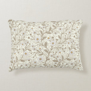 Coussins Décoratifs Marguerites en blanc et marron sur fond blanc cass