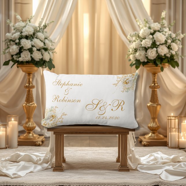 Coussins Décoratifs Mariage Monogramme Floral Logo Or (Créateur téléchargé)