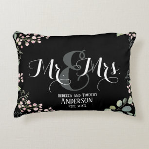 Coussins Décoratifs Mariage Personnalisé Botanique M. Mme Noir