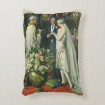 Coussins Décoratifs Mariage vintage, Mariée et Salle avec Menorah<br><div class="desc">Illustration vintage image de cérémonie d'amour et de romance mariage montrant un couple se marier dans une belle synagogue avec vitraux,  fleurs et une menorah à sept branches. La mariée porte une longue robe blanche mariage et le marié est beau dans son smoking.</div>