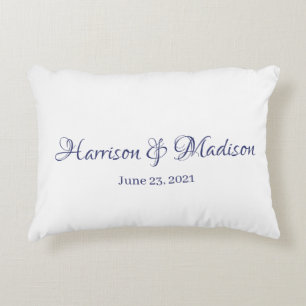 Coussins Décoratifs Marine personnalisée bleu Couple Nom Date Mariage