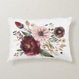 Coussins Décoratifs Marron Bourgogne Rose Pâle Floral Aquarelle