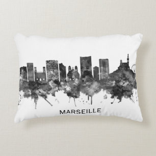 Coussins Décoratifs Marseille France Skyline BW