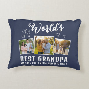 Coussins Décoratifs Meilleur Grand-Père du Monde 3 Photo personnalisée
