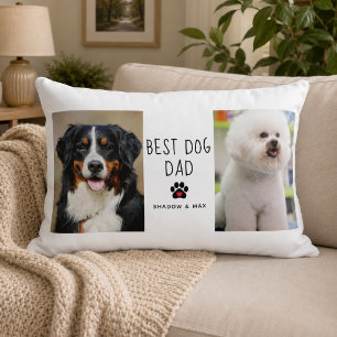 Coussins Décoratifs Meilleur Papa Chien Deux Photos Texte Manuscrit