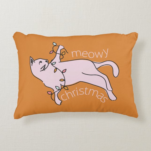Coussins Décoratifs Meowy Christmas Preppy Chat rose (Devant)