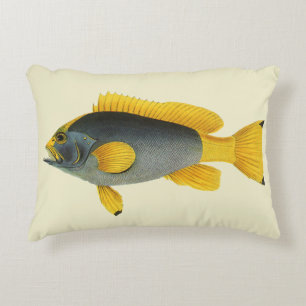 Coussins Décoratifs Mérou bleu et jaune, Vie marine vintage