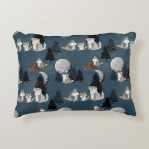 Coussins Décoratifs Meute de loups mignons Forêt nocturne Nurserie béb