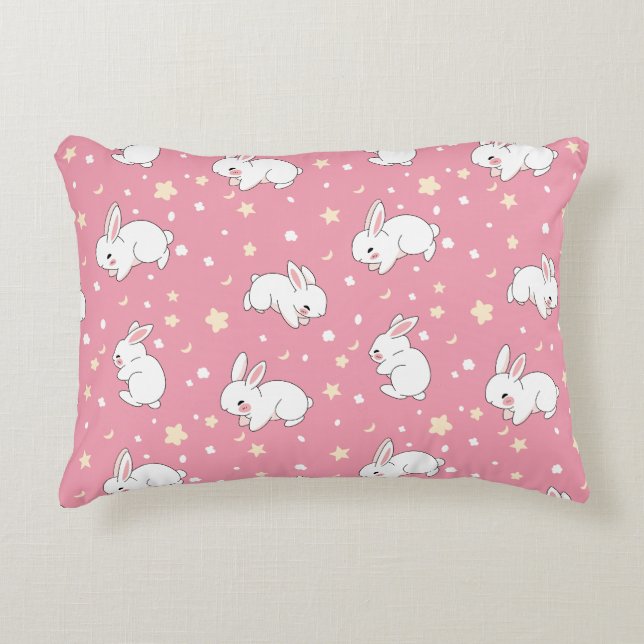 Coussins Décoratifs Mignon Lapin Kawaii Doodle Rose (Devant)