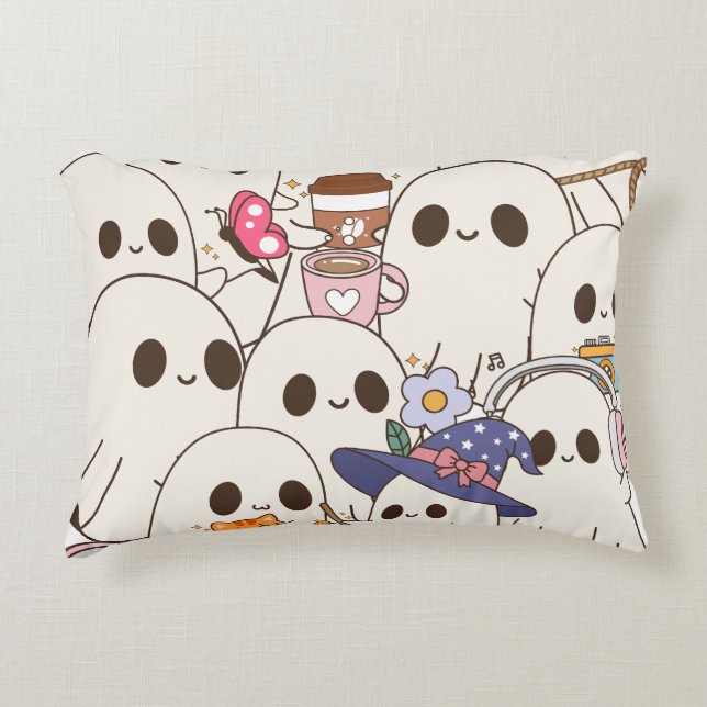 Coussins Décoratifs Mignons fantômes café et chat automne (Devant)