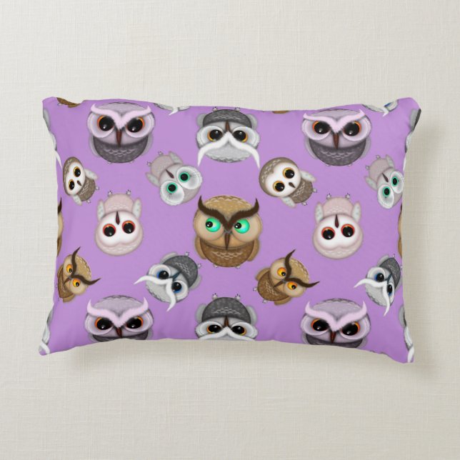 Coussins Décoratifs Mignons hiboux sur fond violet (Dos)