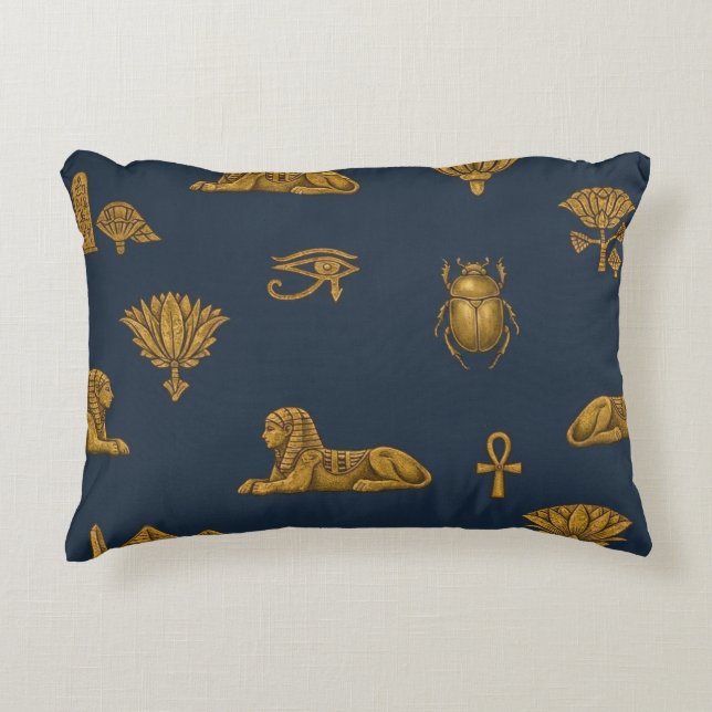 Coussins Décoratifs Minimalist Navy & Antique Gold Egyptian Pattern (Devant)