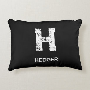 COUSSINS DÉCORATIFS MINIMALISTE BLANC UNE LETTRE MONOGRAMME NOM NOIR