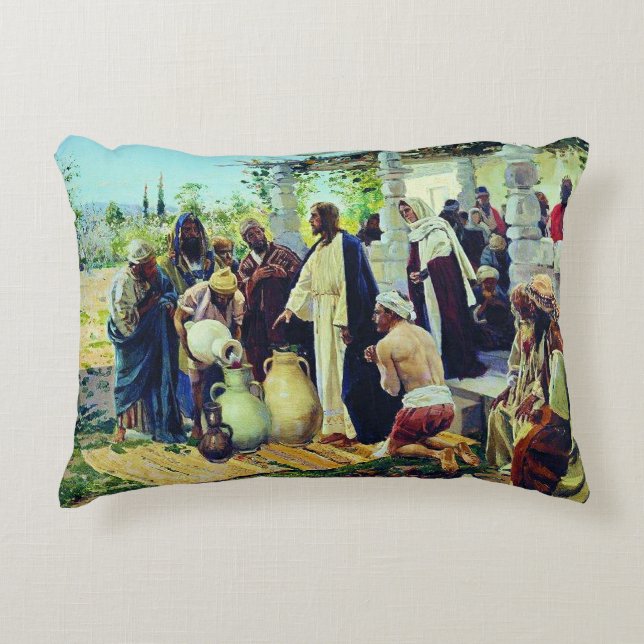 Coussins Décoratifs Miracle de Cana, peinture religieuse, (Devant)