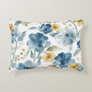 Coussins Décoratifs Modèle botanique de fleurs de jardin bleues jaunes