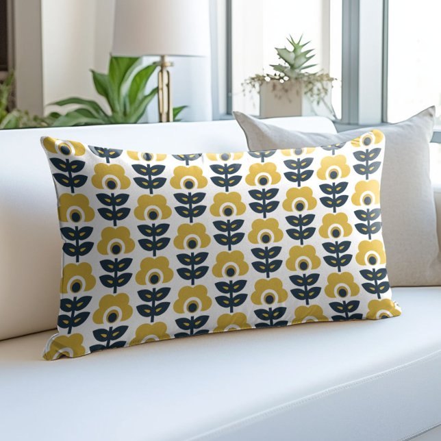 Coussins Décoratifs Modèle Floral Rétro Marine bleu moutarde jaune (Créateur téléchargé)