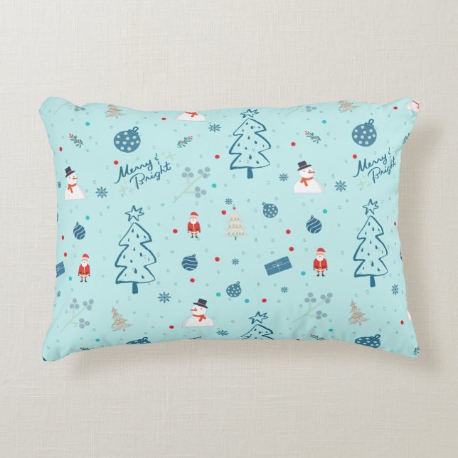 Coussins Décoratifs Modern Blue Christmas Pillow – Santa & Snowmen  (Devant)