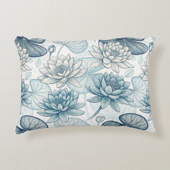 Coussins Décoratifs Modern Blue Water Lilies Monet Style (Devant)