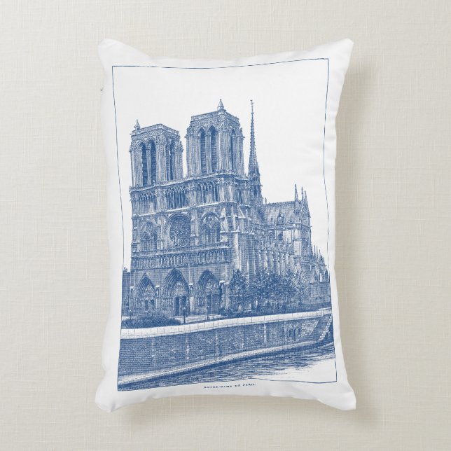 Coussins Décoratifs Monochrome Indigo Blue Retro Notre Dame de Paris (Devant(Vertical))