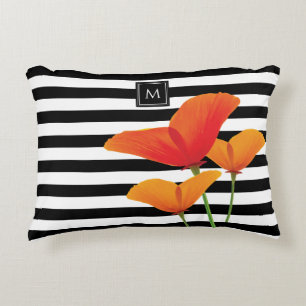 Coussins Décoratifs Monogramme à rayures noires chic