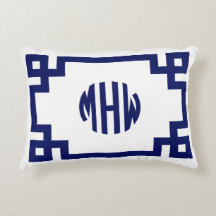 Coussins Décoratifs Monogramme Cercle Bleu Marine Blanc Clé Grecque DI