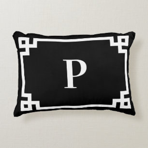 Coussins Décoratifs Monogramme de bordure de clé grecque noire et blan