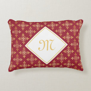 Coussins Décoratifs Monogramme de luxe Rouge et Or Quatre Floral