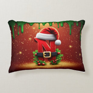 Coussins Décoratifs Monogramme de Noël personnalisé N avec chapeau de