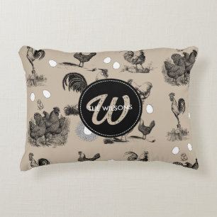Coussins Décoratifs Monogramme d'oeuf de coq de poulet vintage