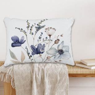 Coussins Décoratifs Monogramme Elegant Chic Aquarelle Bleu Flower