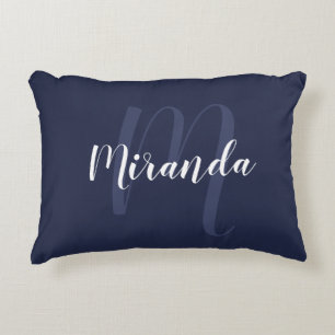 Coussins Décoratifs Monogramme et nom personnalisé moderne Navy Blue
