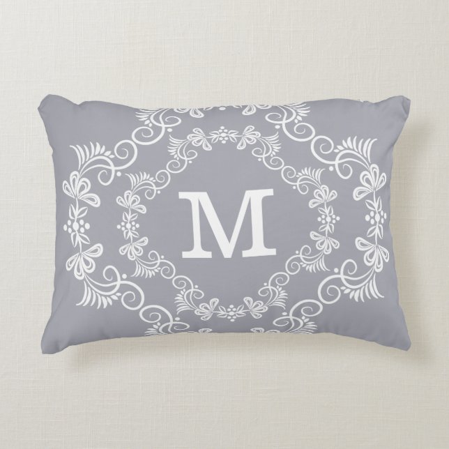 Coussins Décoratifs Monogramme fait sur commande de blanc gris (Devant)