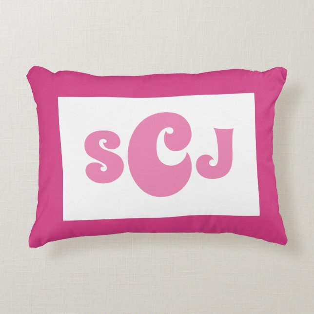 Coussins Décoratifs Monogramme Fillette Rose Chaud (Devant)