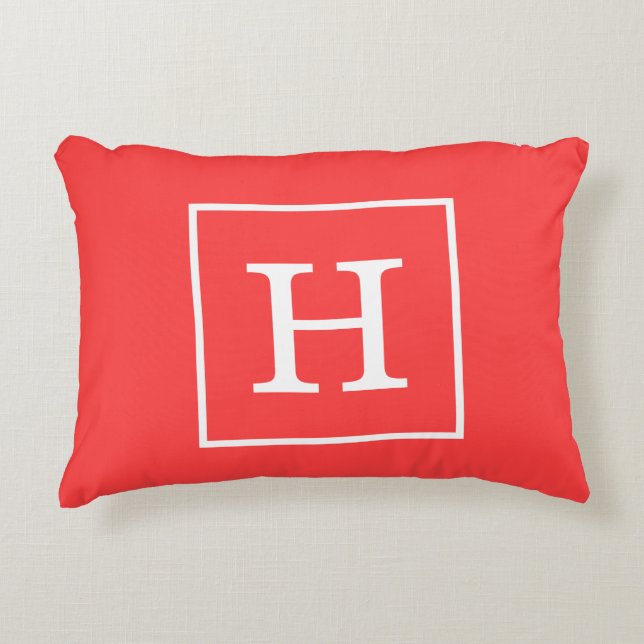 Coussins Décoratifs Monogramme Initial Cadre Rouge Corail Blanc (Devant)