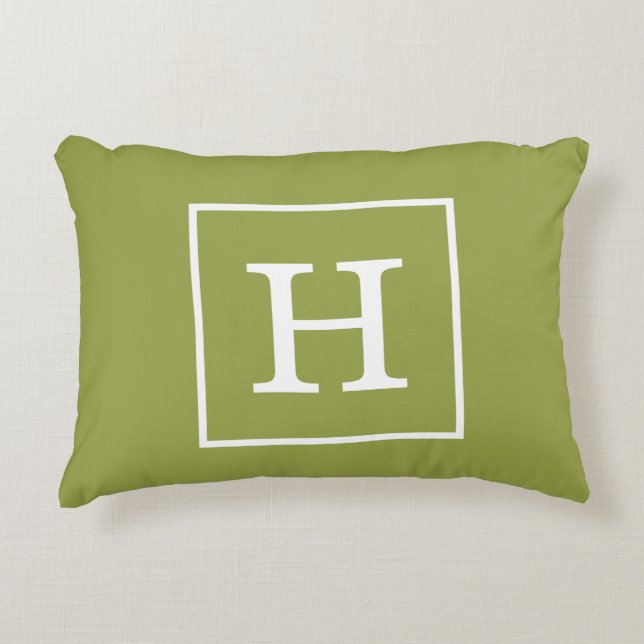Coussins Décoratifs Monogramme Initial Cadre Vert Avocat Blanc (Devant)