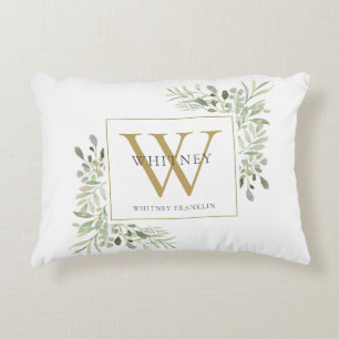Coussins Décoratifs Monogramme Initial Doré de la Végétalité Moderne