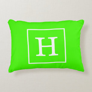 Coussins Décoratifs Monogramme initial encadré blanc vert citron