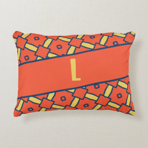 Coussins Décoratifs Monogramme jaune Motif géométrique orange