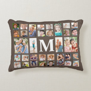 Coussins Décoratifs Monogramme moderne 32 Famille Photo Collage Brown