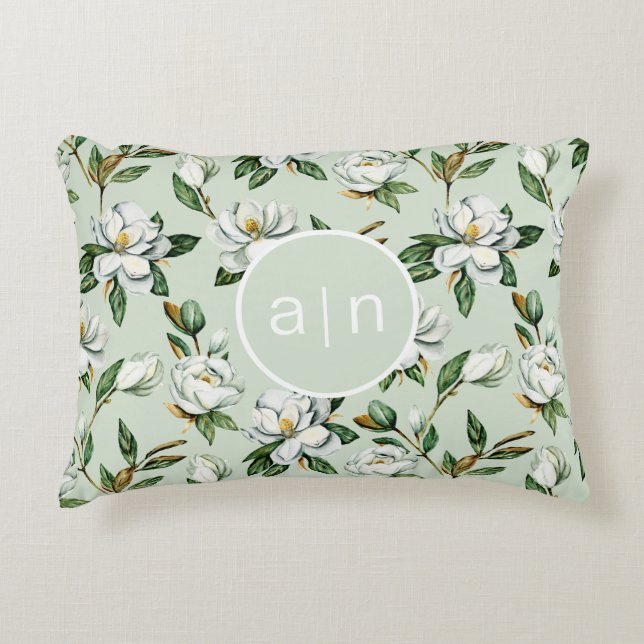 Coussins Décoratifs Monogramme moderne blanc Magnolia (Devant)