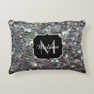 Coussins Décoratifs Monogramme mosaïque argentée colorée scintillante