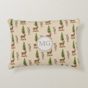 Coussins Décoratifs Monogramme Motif de cerfs Beige