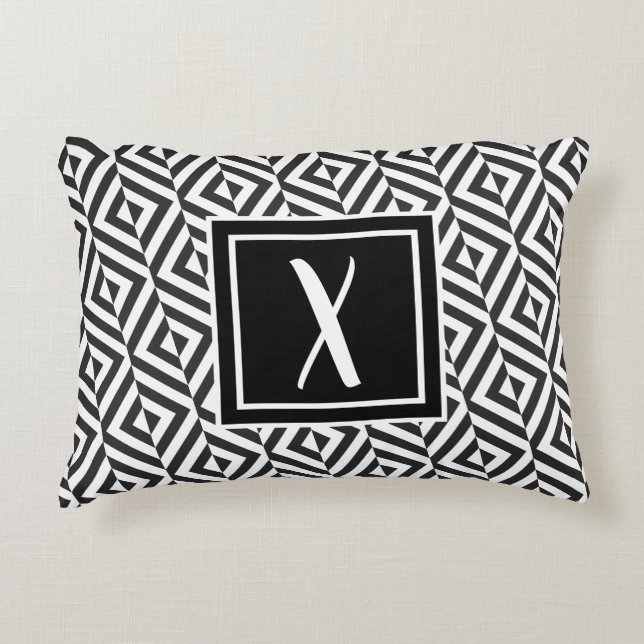 Coussins Décoratifs Monogramme Motif Diamant noir et blanc (Devant)