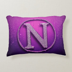 Coussins Décoratifs Monogramme N Violet Glamour Cercle Paillettes Diam