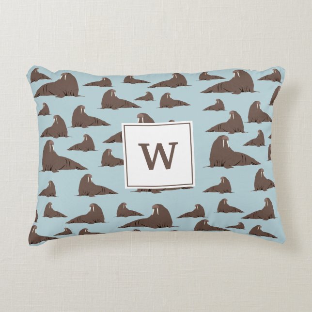 Coussins Décoratifs Monogramme personnalisé Cute Walrus Motif (Devant)