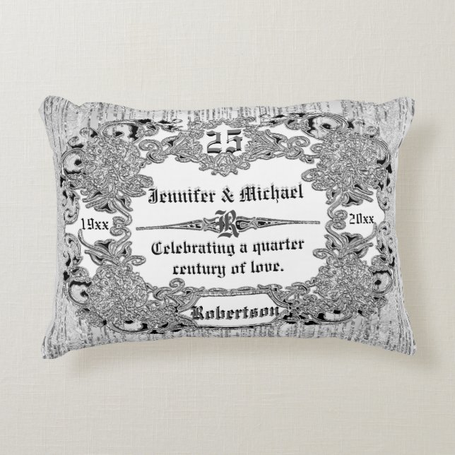 Coussins Décoratifs Monogramme personnalisé du 25e anniversaire d'arge (Devant)