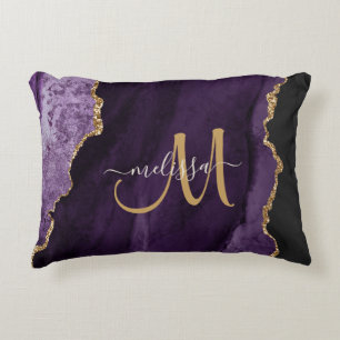 Coussins Décoratifs Monogramme personnalisé Parties scintillant or vio