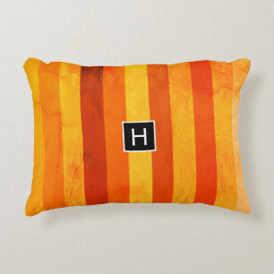 Coussins Décoratifs Monogramme rayures orange rouge altéré chaud